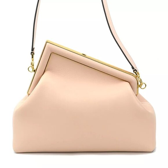 Auth FENDI First Medium Shoulder Bag Pink Leather/Goldtone - Picture 1 of 15